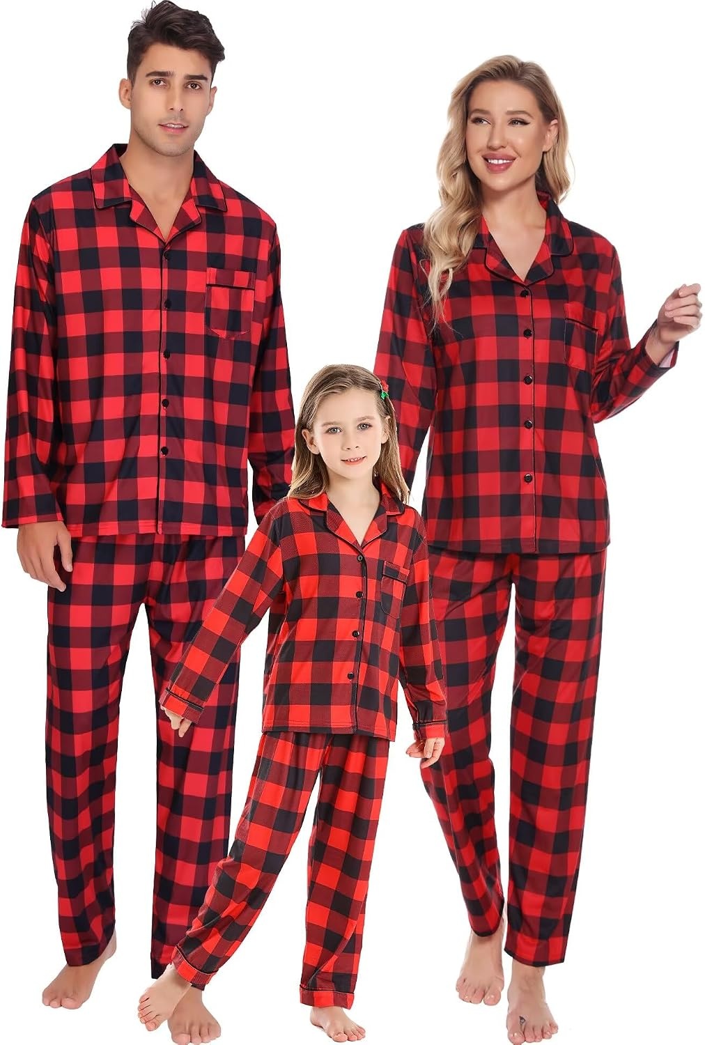 image:imageSWOMOG Family Matching Pajamas Set Christmas Plaid Pajamas for Men Women Long Sleeve Sleepwear Pjs Set