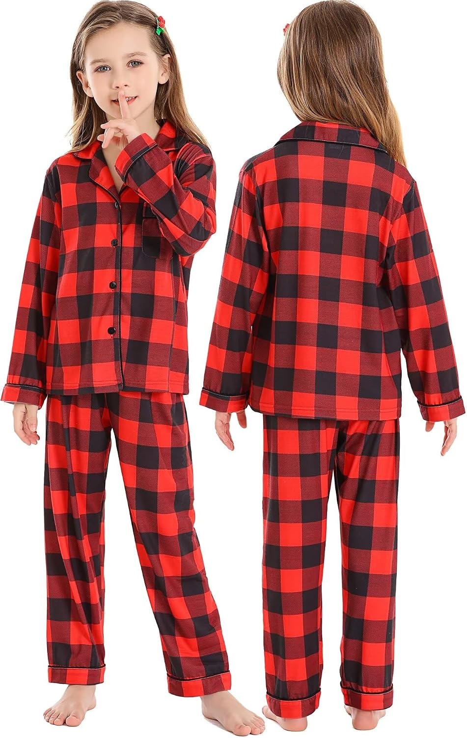image:imageSWOMOG Family Matching Pajamas Set Christmas Plaid Pajamas for Men Women Long Sleeve Sleepwear Pjs Set