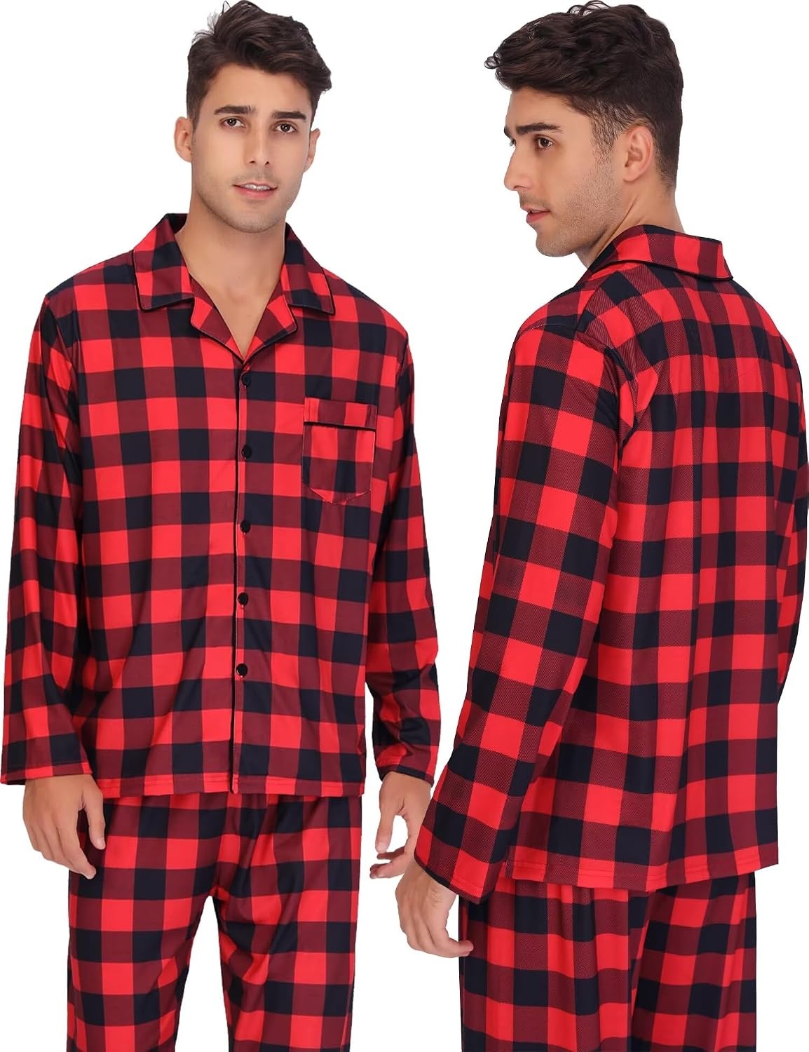 image:imageSWOMOG Family Matching Pajamas Set Christmas Plaid Pajamas for Men Women Long Sleeve Sleepwear Pjs Set
