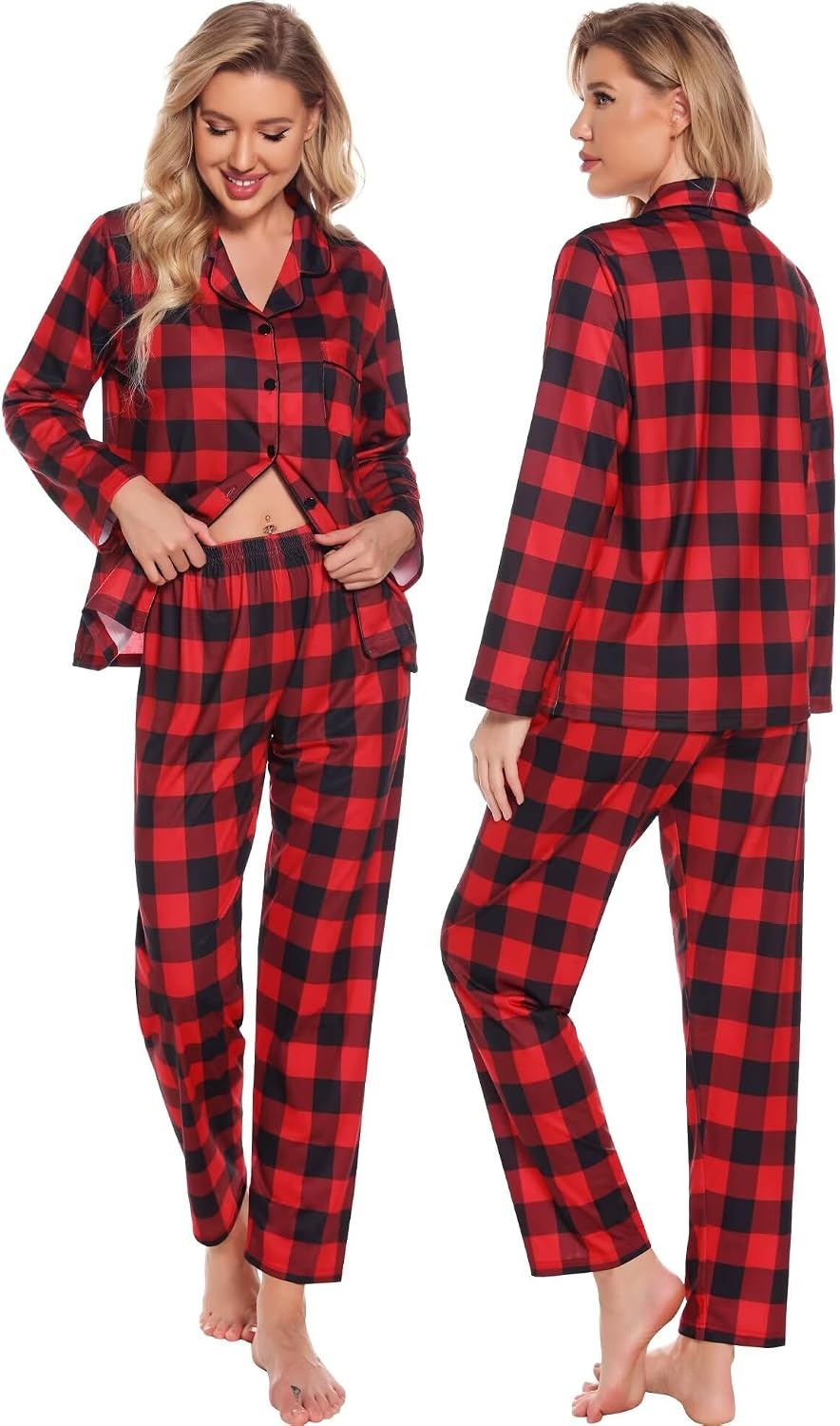 image:imageSWOMOG Family Matching Pajamas Set Christmas Plaid Pajamas for Men Women Long Sleeve Sleepwear Pjs Set