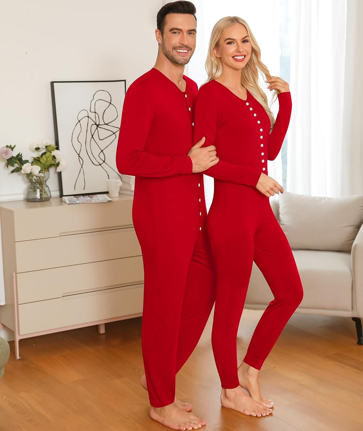 image:imageSWOMOG Matching Family Pajamas Sets Christmas Couple PJs Holiday Onesise Nightwear Household Sleepwear Sets with Pet bibs Red