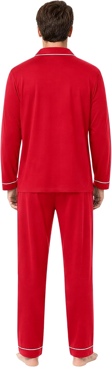 image:imageSWOMOG Mens 100 Cotton Pajama Sets Soft Long Sleeve Sleepwear Pjs SetsRed Christmas