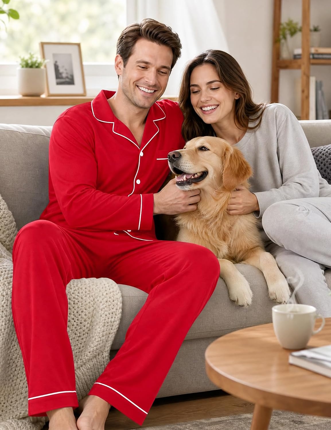 image:imageSWOMOG Mens 100 Cotton Pajama Sets Soft Long Sleeve Sleepwear Pjs SetsRed Christmas
