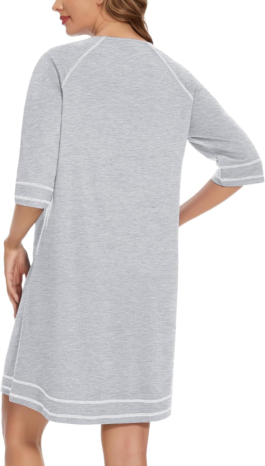 image:imageSWOMOG Women Zip Up Robe 34 Sleeve Housecoat Soft Cotton Zipper Front Nightgown Loungewear with Pockets