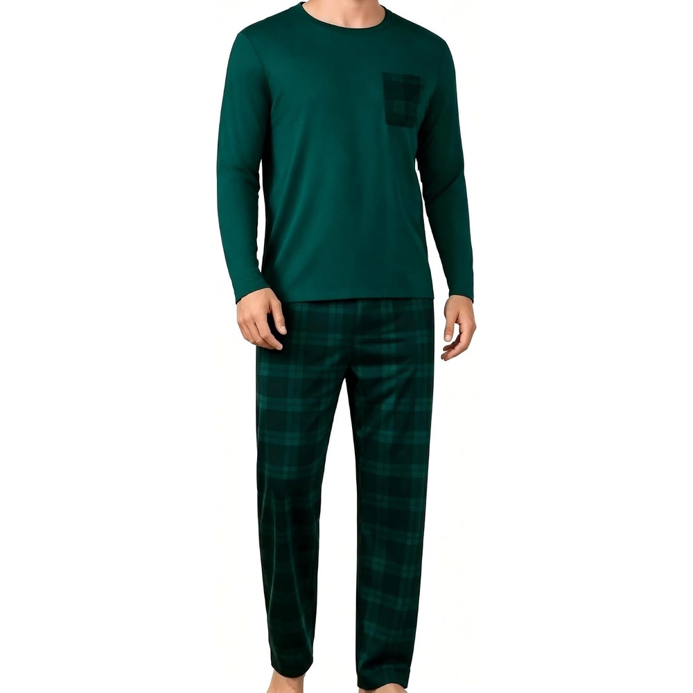 image:imageSWOMOG Men Pajama Sets for Christmas Long Sleeve Sleepwear Plaid Pants with PocketsDeep Greyblack Plaid