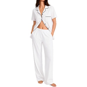 SWOMOG 100% Cotton Women Pajamas Set 2PCS Button Down Pjs Print Soft Lounge Short Sleeve Tops and Long Pants with Pocket(White)