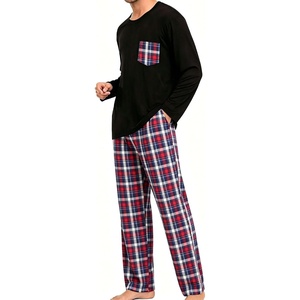 SWOMOG Men Pajama Sets for Christmas Long Sleeve Sleepwear Plaid Pants with Pockets(Black Red Plaid)