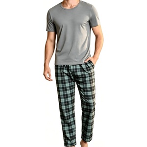 SWOMOG Men Pajama Sets for Christmas Long Sleeve Sleepwear Plaid Pants with Pockets(Light Grey&black Plaid)