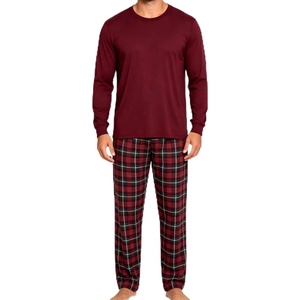 SWOMOG Men Pajama Sets for Christmas Long Sleeve Sleepwear Plaid Pants with Pockets(Wine Red Green Plaid)