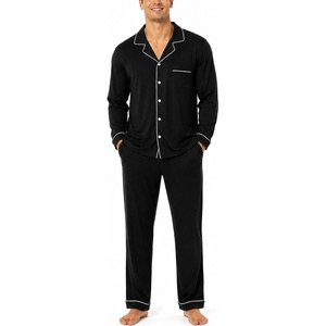 SWOMOG Mens 100% Cotton Pajama Sets, Soft Long Sleeve Sleepwear Pjs Sets(Black)