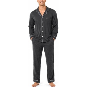 SWOMOG Mens 100% Cotton Pajama Sets, Soft Long Sleeve Sleepwear Pjs Sets(Dark Grey)