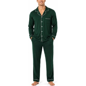 SWOMOG Mens 100% Cotton Pajama Sets, Soft Long Sleeve Sleepwear Pjs Sets(Green)
