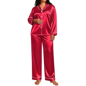 SWOMOG Womens Plus Size Pajamas Silky Pajama Set Button Down Sleepwear Classic Silk Pj Set Ladies Two Piece Loungewear Set 20W Scarlet Red