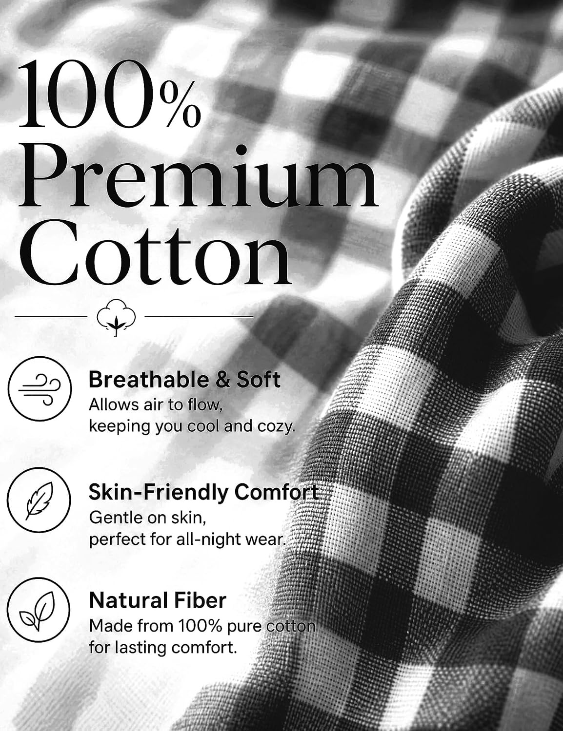 image:imageSWOMOG 100 Cotton Women Pajamas Set Long Sleeve Sleepwear 2 PCS Loungewear Set Button Down Pjs Set with PocketsBlack White Plaid