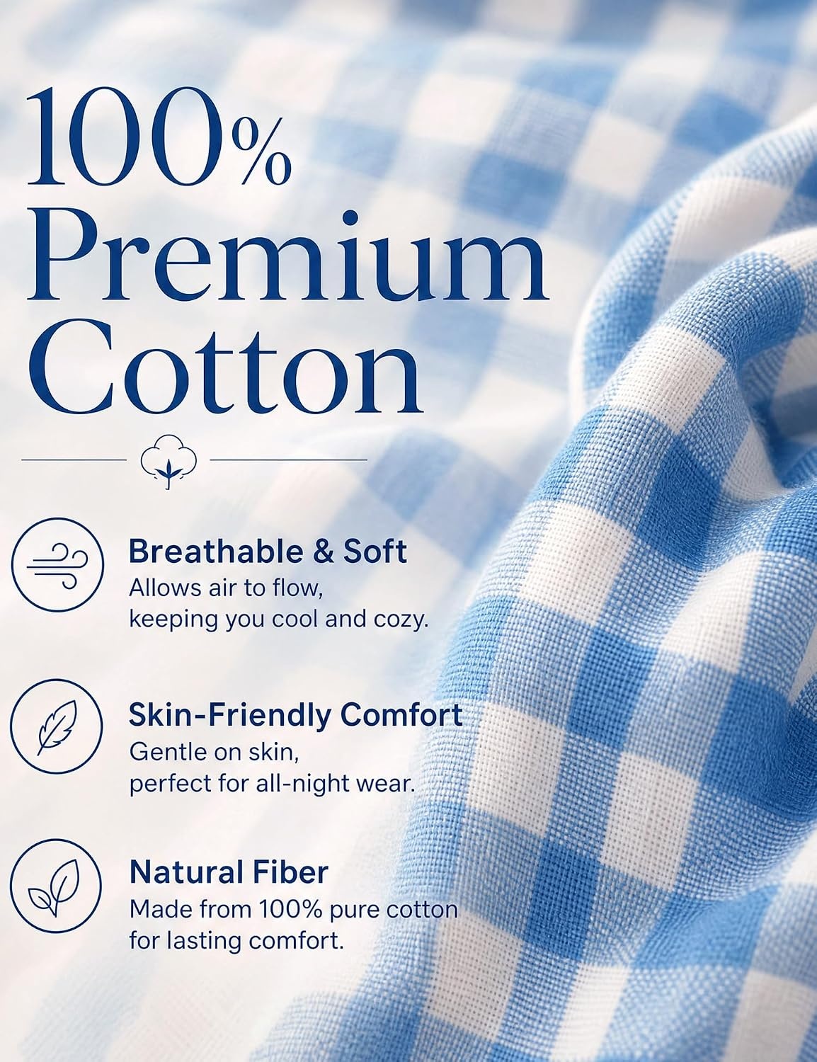 image:imageSWOMOG 100 Cotton Women Pajamas Set Long Sleeve Sleepwear 2 PCS Loungewear Set Button Down Pjs Set with PocketsBlue White Plaid