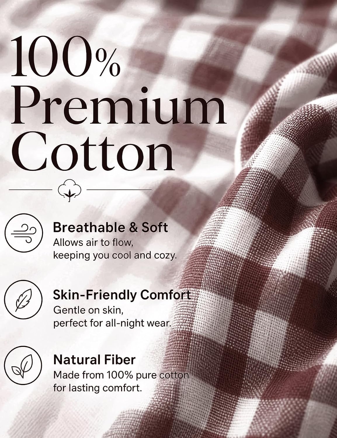image:imageSWOMOG 100 Cotton Women Pajamas Set Long Sleeve Sleepwear 2 PCS Loungewear Set Button Down Pjs Set with PocketsBrown White Plaid