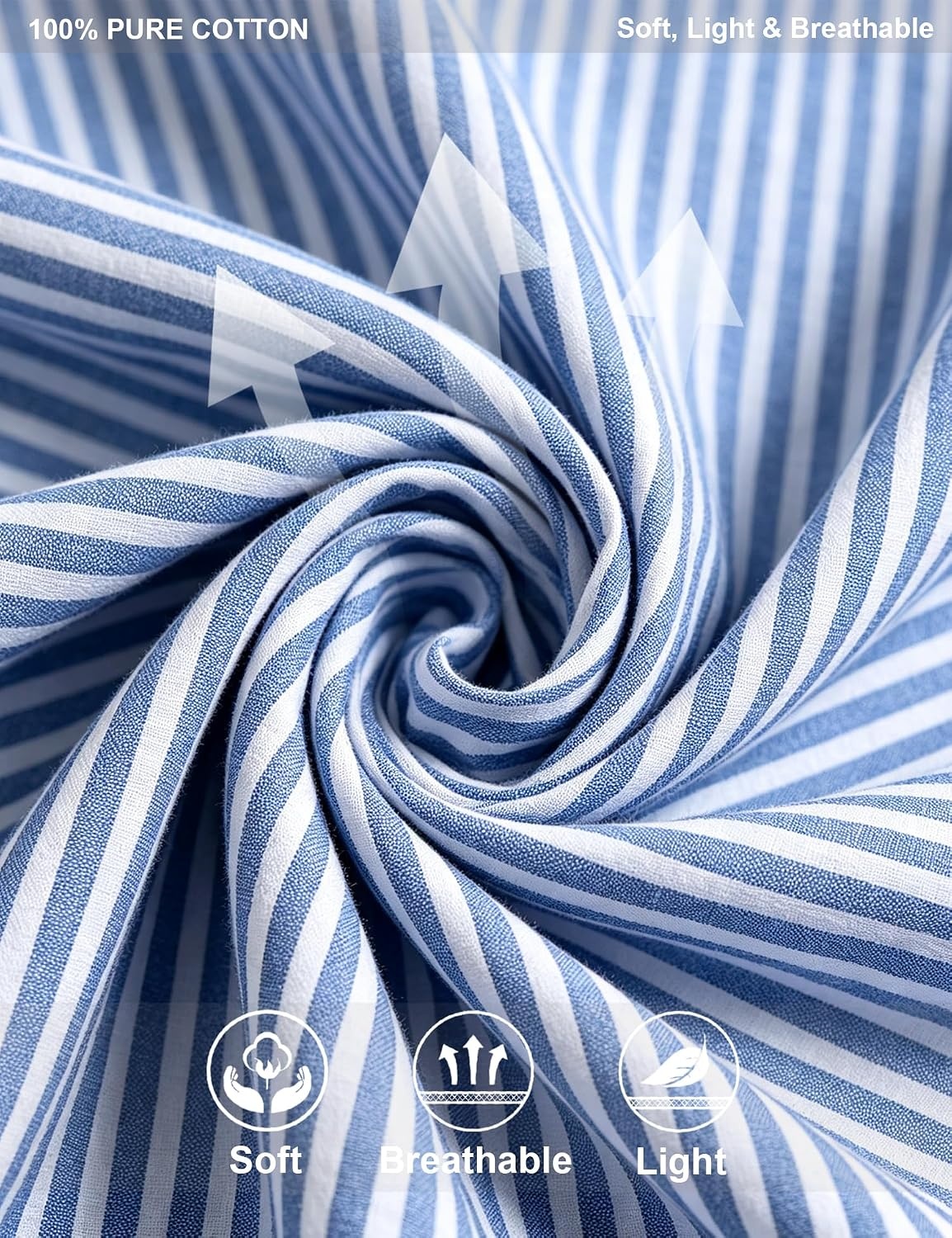 image:imageSWOMOG 100 Cotton Women Pajamas Set Long Sleeve Sleepwear Button Down Lounge Set 2 Piece Nightwear with PocketBlue White Stripes