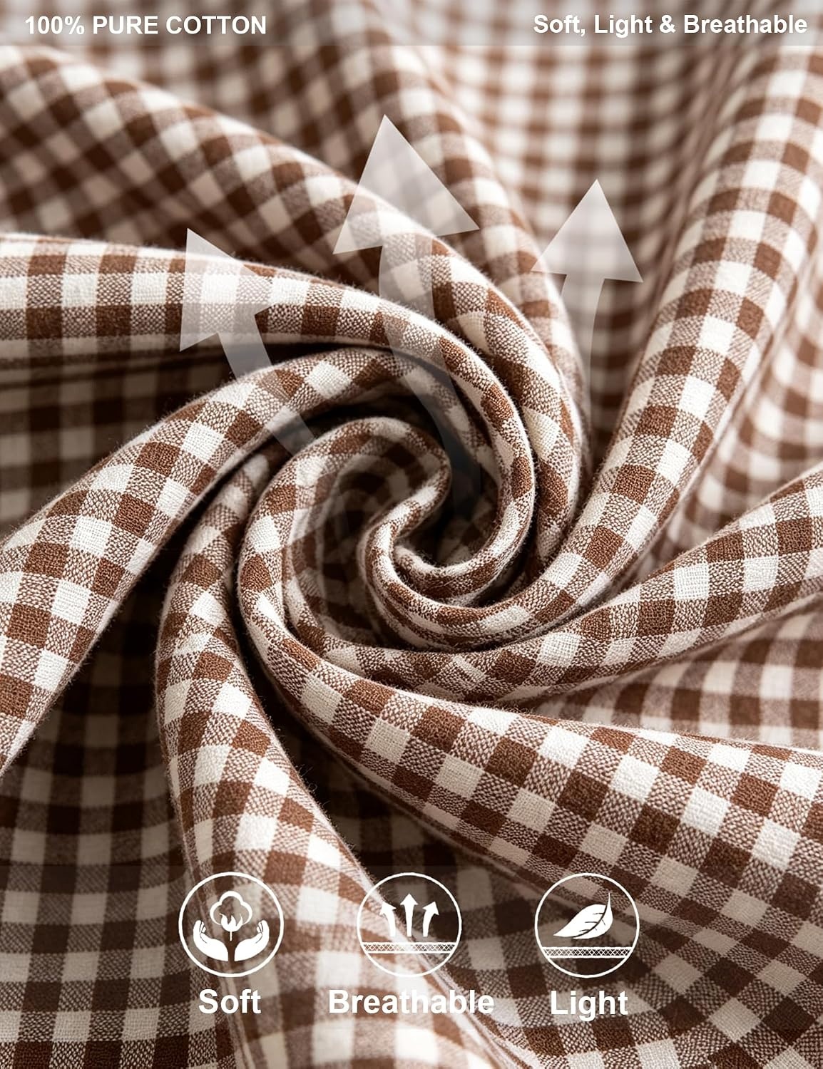 image:imageSWOMOG 100 Cotton Women Pajamas Set Long Sleeve Sleepwear Button Down Lounge Set 2 Piece Nightwear with PocketBrown White Plaid