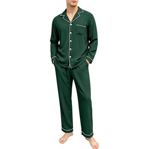 SWOMOG Mens 100% Cotton Pajama Set Pjs Long Sleeve Sleepwear with Pockets(Green)