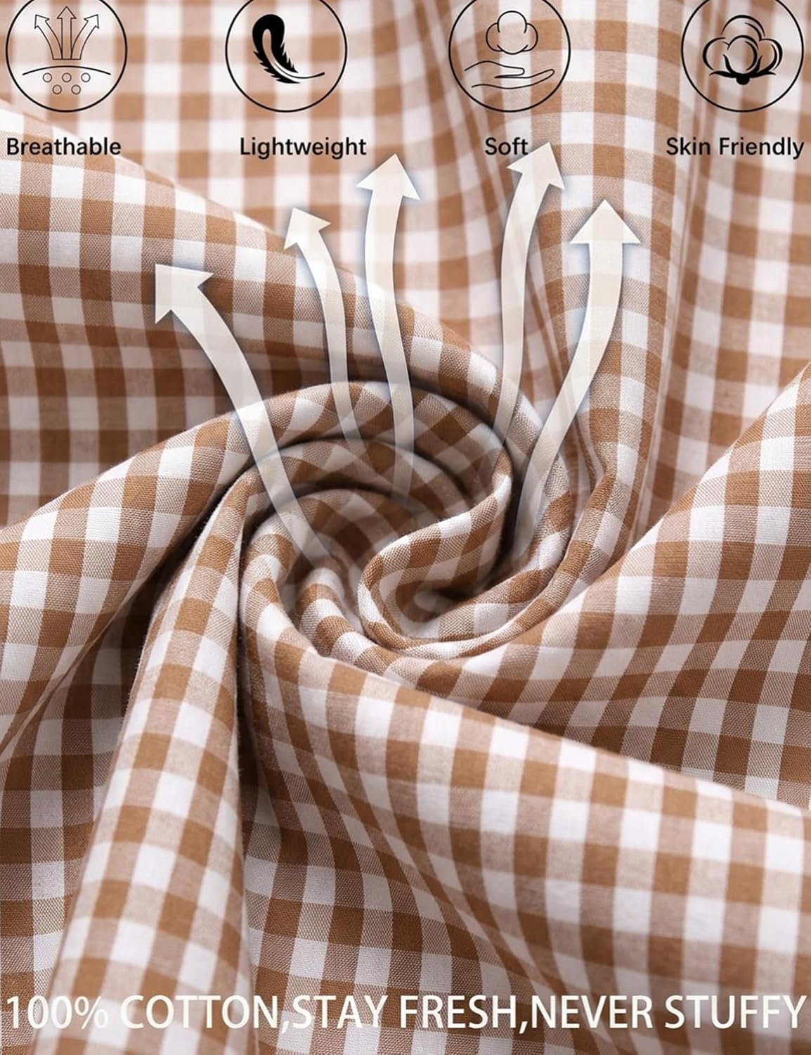 image:imageSWOMOG 100 Cotton Pajama Set for Women 2 PCS Long Sleeve Plaid Pjs Set Button Down Sleepwear with Pants