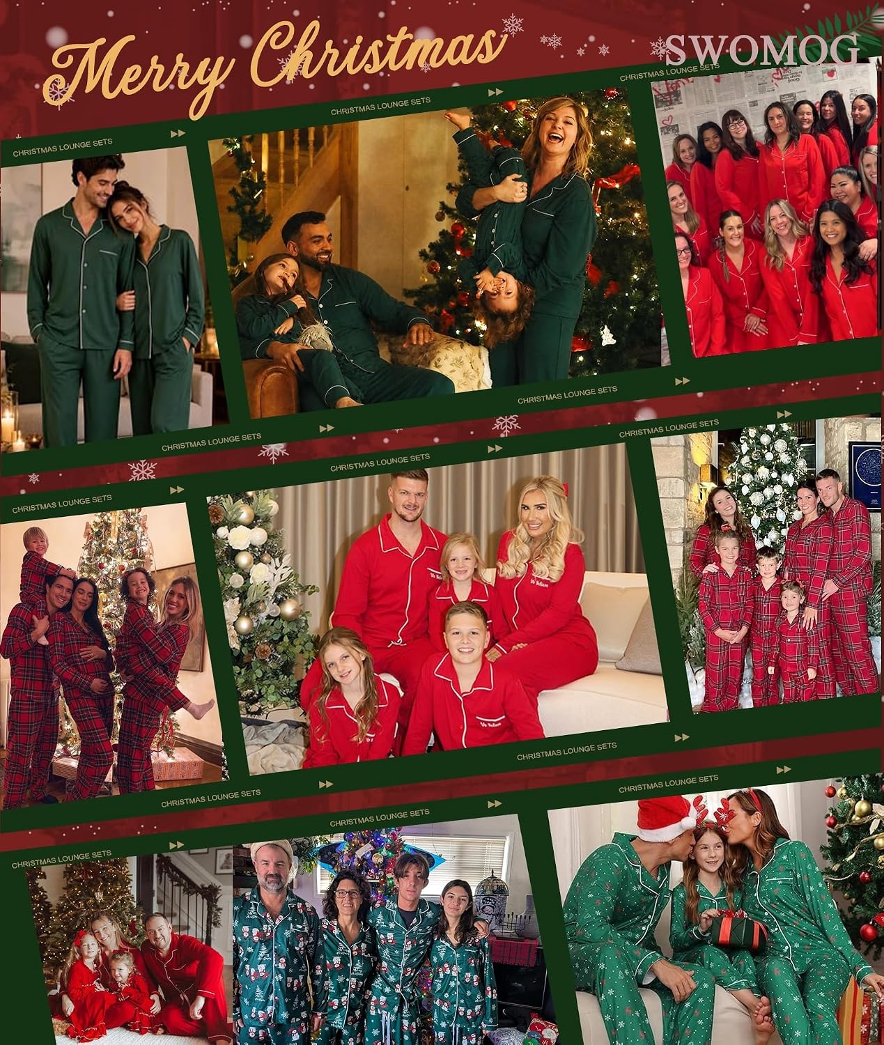 image:imageSWOMOG Family Christmas Pajamas Set Party Holiday Sleepwear Long Sleeve ButtonDown Loungewear SetGreen