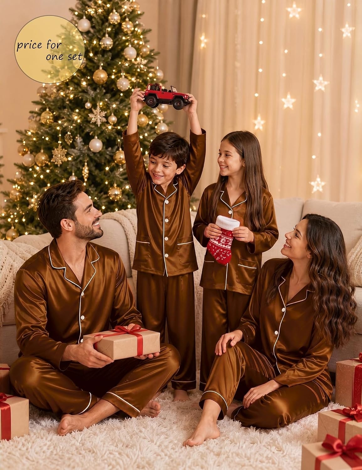 image:imageSWOMOG Matching Family Pajamas Set Women amp Men Silk Satin Pjs 2 Pcs Long Sleeve Button Down Sleepwear with 2 PocketsDeep Brick Red