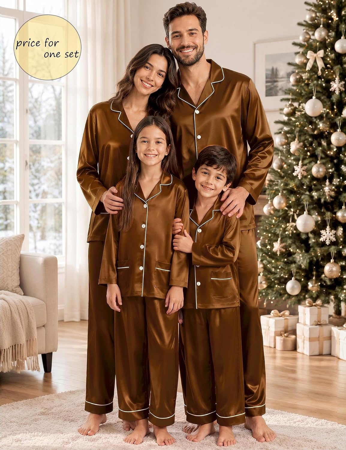 image:imageSWOMOG Matching Family Pajamas Set Women amp Men Silk Satin Pjs 2 Pcs Long Sleeve Button Down Sleepwear with 2 PocketsDeep Brick Red