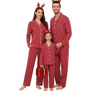SWOMOG Family Christmas Pajamas Set Party Holiday Sleepwear Long Sleeve Button-Down Loungewear Set(Wine Red Stripe)