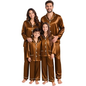 SWOMOG Matching Family Pajamas Set Women & Men Silk Satin Pjs 2 Pcs Long Sleeve Button Down Sleepwear with 2 Pockets(Deep Brick Red)