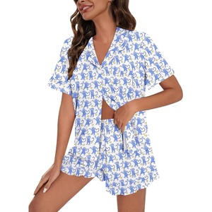 SWOMOG Woman Pajama Set Short Sleeve 2Pcs Soft Modal Sleepwear Button Down Ruffle Hem Pj Set Loungeset