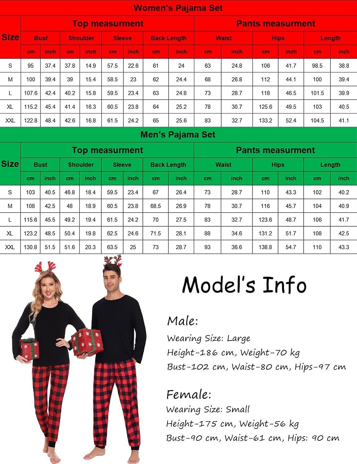 image:imageSWOMOG Family Christmas Matching Pajamas Set Long Sleeve Plaid Pajamas for Men Pjs Set Soft 2 PCS Loungewear Red Green Plaid M
