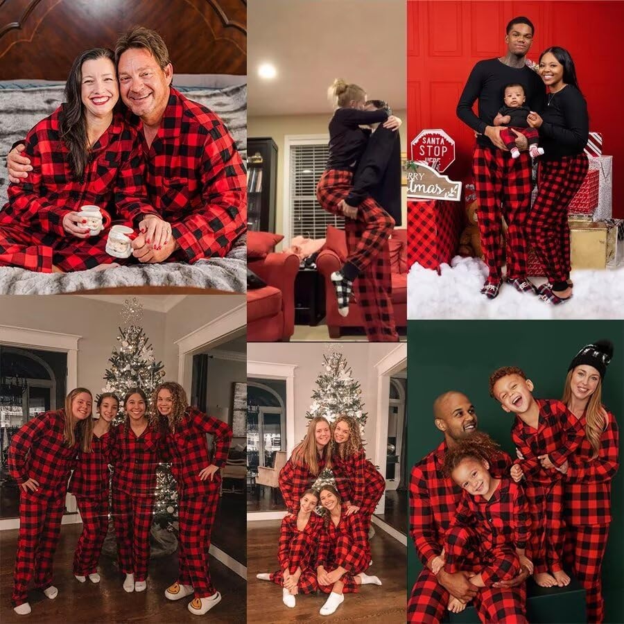 image:imageSWOMOG Family Christmas Matching Pajamas Set Long Sleeve Plaid Pajamas for Women Pjs Set Soft 2 PCS Loungewear White Plaid XXL