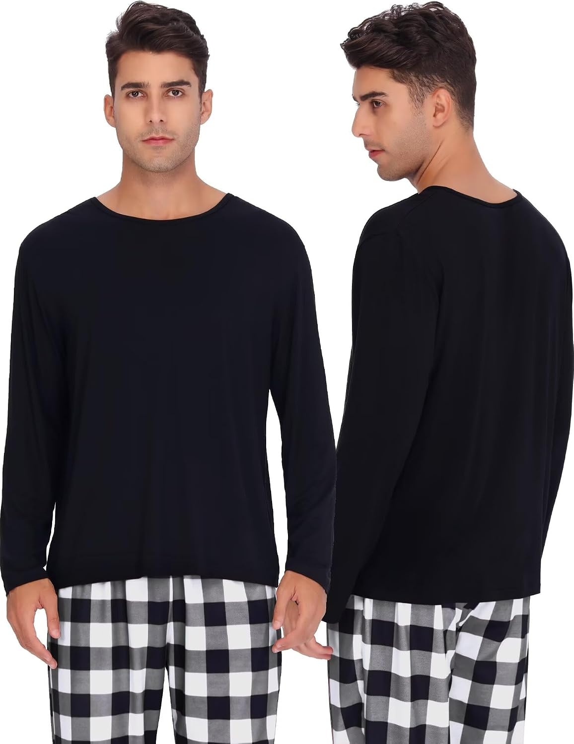 image:imageSWOMOG Family Christmas Matching Pajamas Set Long Sleeve Plaid Pajamas for Women Pjs Set Soft 2 PCS Loungewear White Plaid XXL