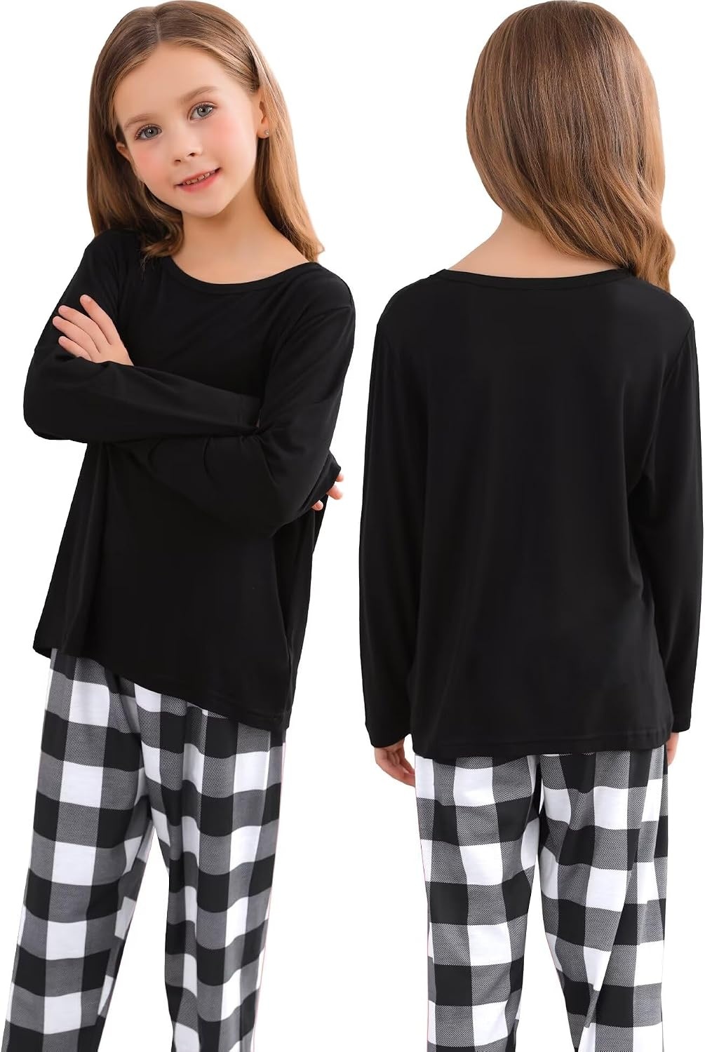 image:imageSWOMOG Family Christmas Matching Pajamas Set Long Sleeve Plaid Pajamas for Women Pjs Set Soft 2 PCS Loungewear White Plaid XXL