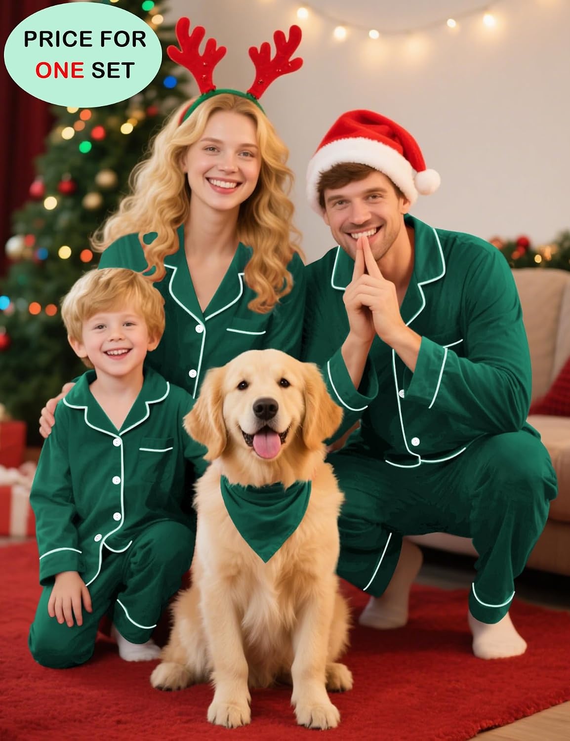image:imageSWOMOG Family Christmas Pajamas Set Long Sleeve Sleepwear Sets Button Down Loungewear Set Party Holiday Pjs SetsChristmas Green