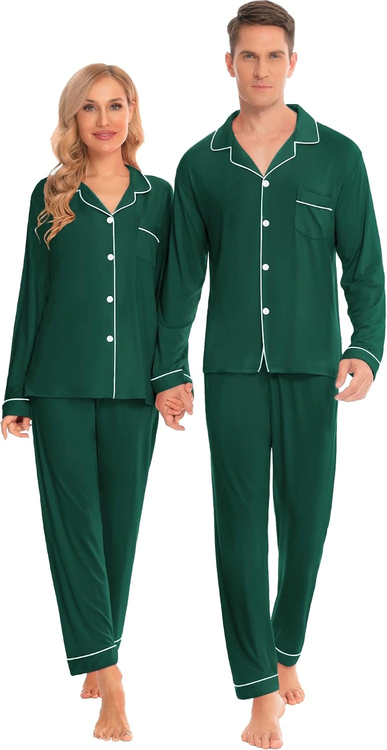 image:imageSWOMOG Family Christmas Pajamas Set Long Sleeve Sleepwear Sets Button Down Loungewear Set Party Holiday Pjs SetsChristmas Green
