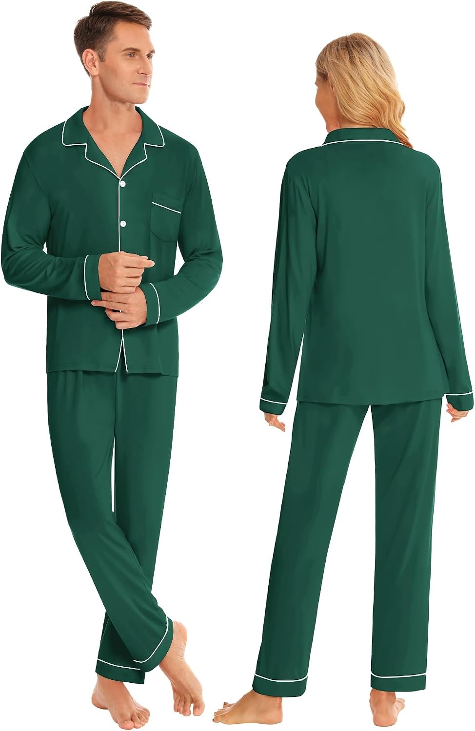 image:imageSWOMOG Family Christmas Pajamas Set Long Sleeve Sleepwear Sets Button Down Loungewear Set Party Holiday Pjs SetsChristmas Green
