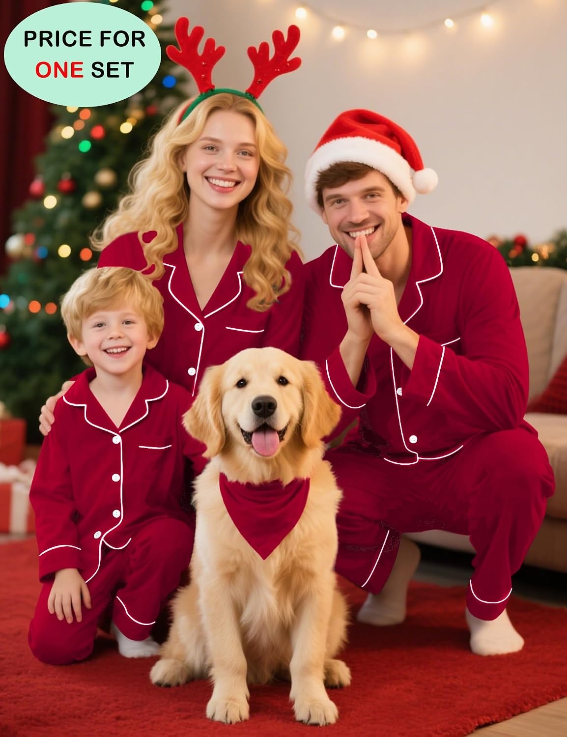 image:imageSWOMOG Family Christmas Pajamas Set Long Sleeve Sleepwear Sets Button Down Loungewear Set Party Holiday Pjs SetsWine Red