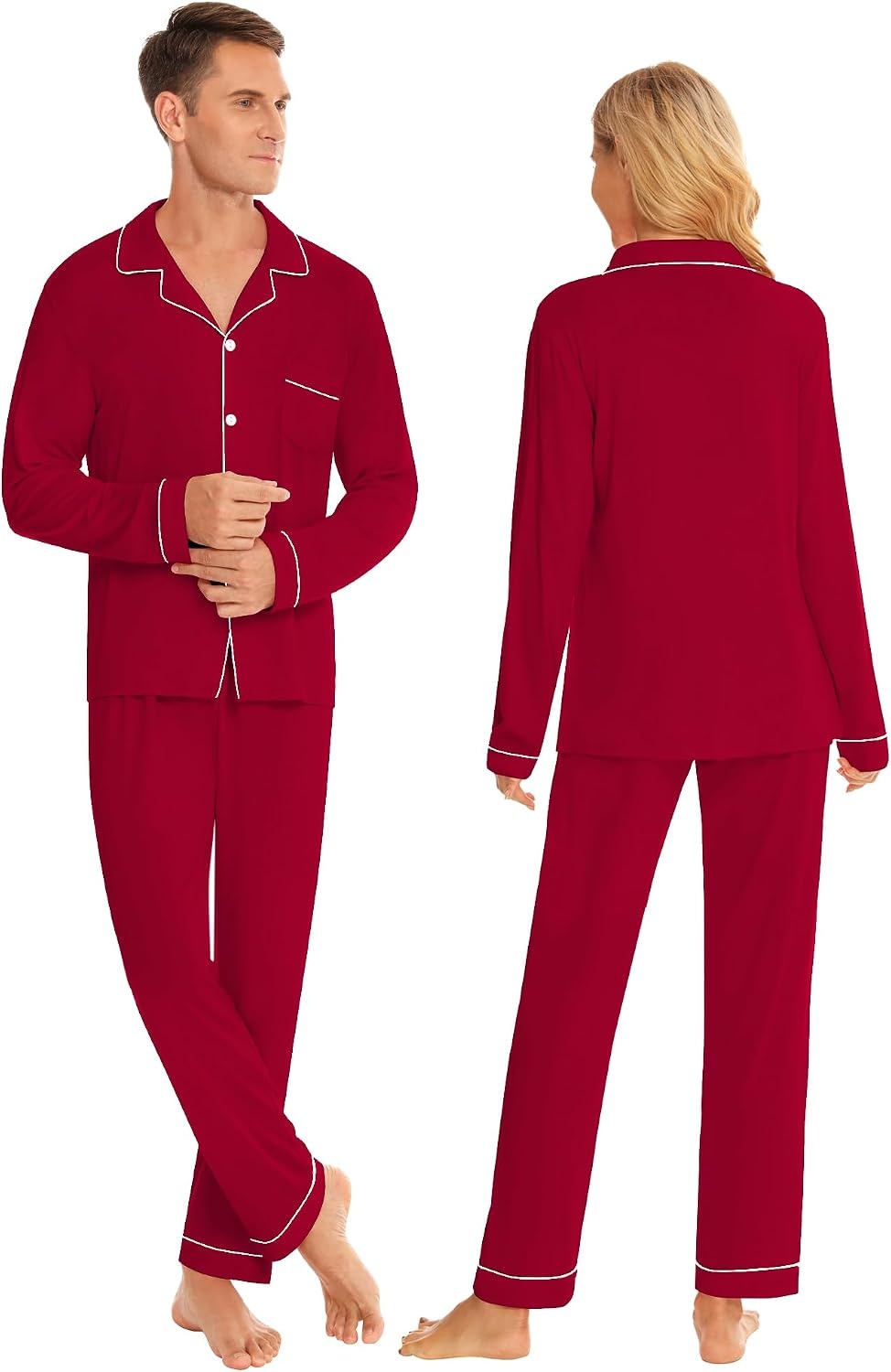 image:imageSWOMOG Family Christmas Pajamas Set Long Sleeve Sleepwear Sets Button Down Loungewear Set Party Holiday Pjs SetsWine Red