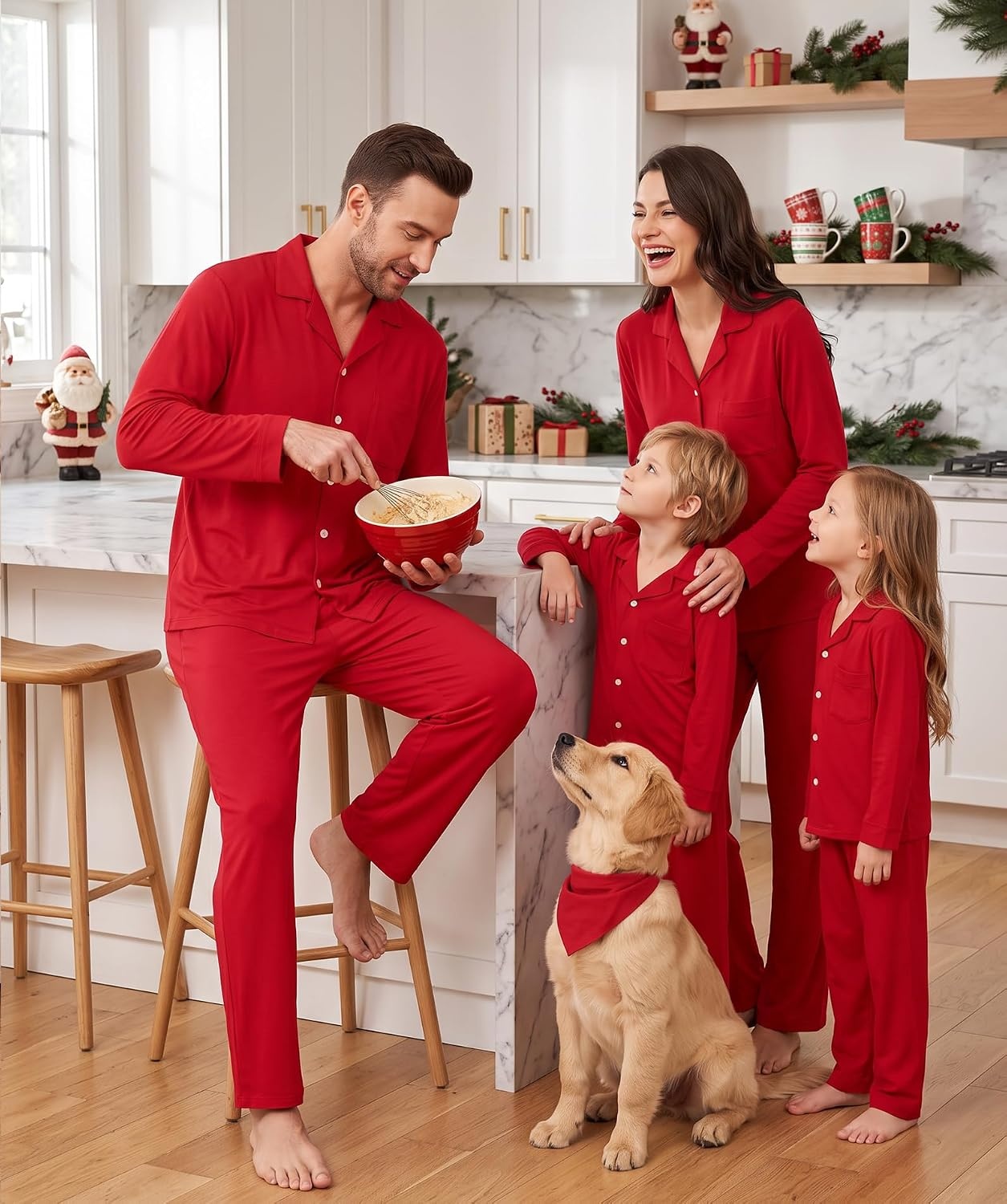 image:imageSWOMOG Matching Family Christmas Pajamas Set Long Sleeve Festival Party Pj Set ButtonDown Sleepwear Soft NightwearRed