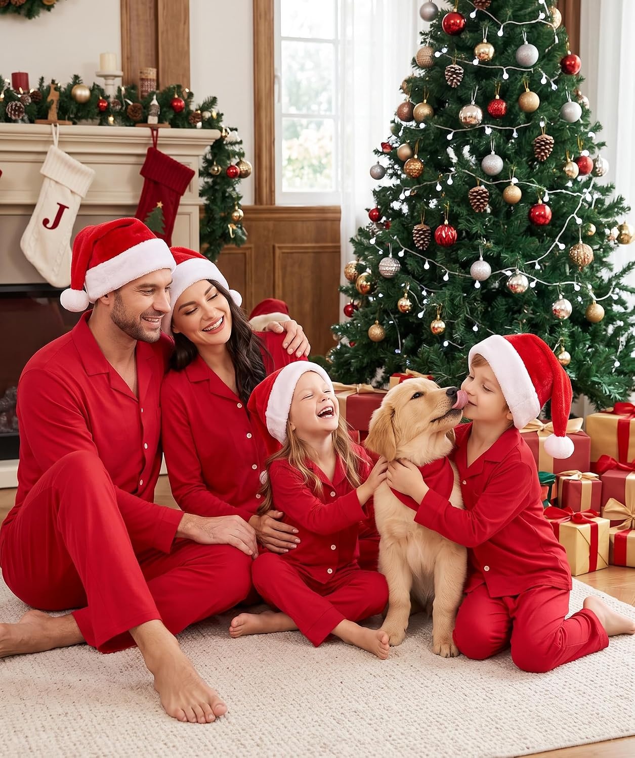 image:imageSWOMOG Matching Family Christmas Pajamas Set Long Sleeve Festival Party Pj Set ButtonDown Sleepwear Soft NightwearRed