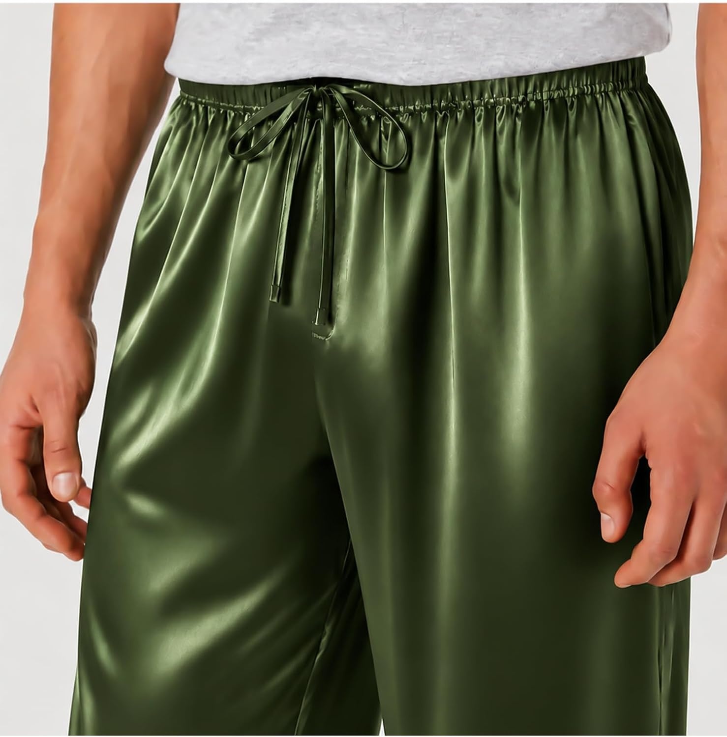 image:imageSWOMOG Mens Satin Silk Pajama Pant Long Pj Bottoms Soft Lounge Sleep Pants with Pockets amp DrawstringOlive Green