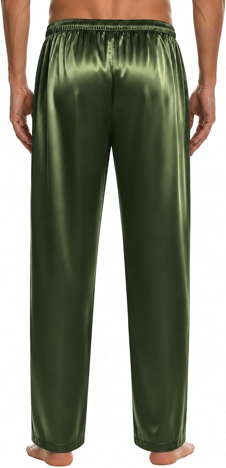 image:imageSWOMOG Mens Satin Silk Pajama Pant Long Pj Bottoms Soft Lounge Sleep Pants with Pockets amp DrawstringOlive Green