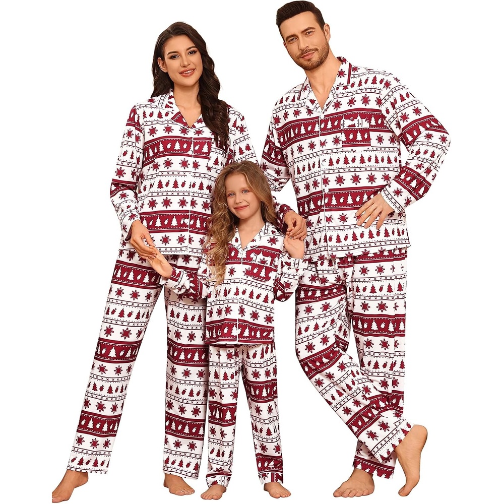 image:imageSWOMOG Family Christmas Matching Pajamas Set Long Sleeve Plaid Pajamas for Women Men Pjs Set Soft 2 PCS LoungewearWhite Red Christmasno Pockets