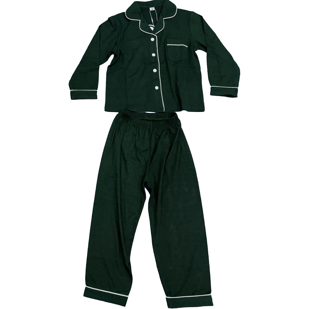 image:imageSWOMOG Matching Button Down Family Pajama Set Long Sleeve Kids Christmas Pajama Green