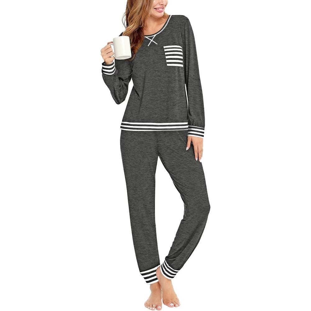 image:imageSWOMOG Pajamas Womens Long Sleeve Sleepwear with Long Pants Soft Loungewear Pj Set SXXLDeep Grey