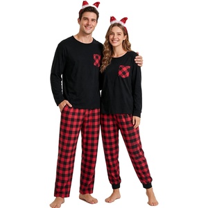 SWOMOG 100% Cotton Christmas Pajamas for Couples Buffalo Plaid PJ Set for Couples & Family(Green Black Plaid)