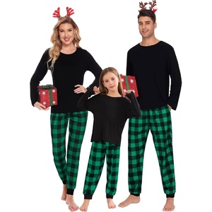 SWOMOG Family Christmas Matching Pajamas Set Long Sleeve Plaid Pajamas for Women Men Pjs Set Soft 2 PCS Loungewear(Green Plaid Pants（with Pockets))
