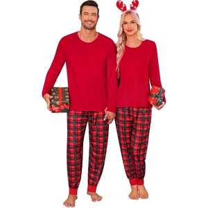SWOMOG Family Christmas Matching Pajamas Set Long Sleeve Plaid Pajamas for Women Men Pjs Set Soft 2 PCS Loungewear(Red Green Plaid Pants（with Pockets))