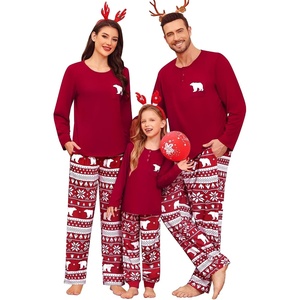 SWOMOG Family Christmas Matching Pajamas Set Women/Men/Kids Modal Pajama 2 PCS Long Sleeve Sleepwear Sets with Pockets Kids Red Bear 120 CM